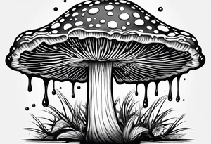 Shaggy mane mushroom with fluid dripping from mushroom cap mandala tattoo design tattoo idea