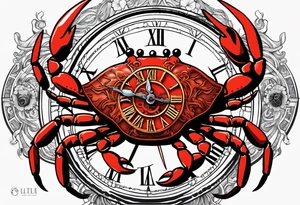 Zodiac crab with clock inside ree of life tattoo idea