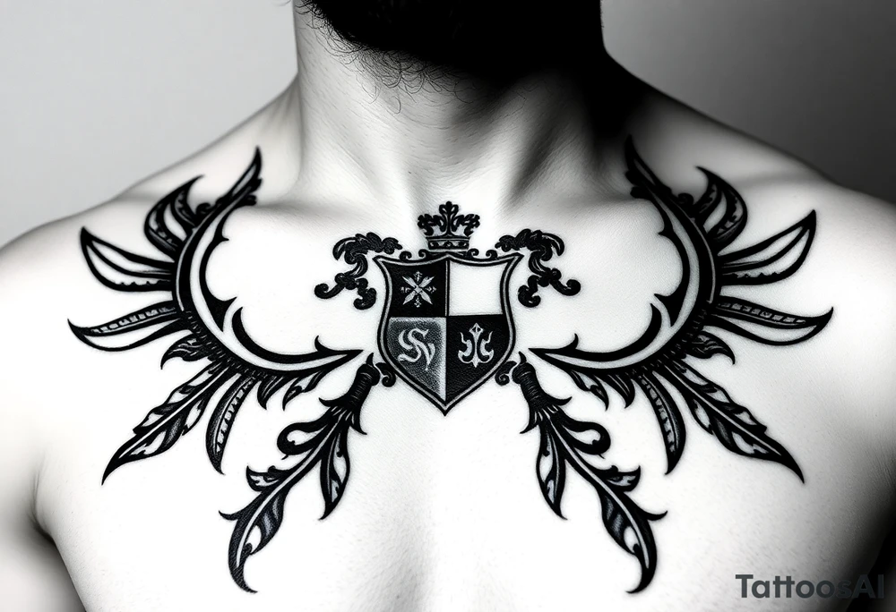 Smith Irish family crest whole chest tattoo idea