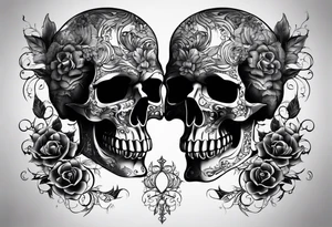Two 1911 facing away from each other that create a terrifying skull tattoo idea