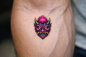 oni mask pink mowhawk tattoo idea