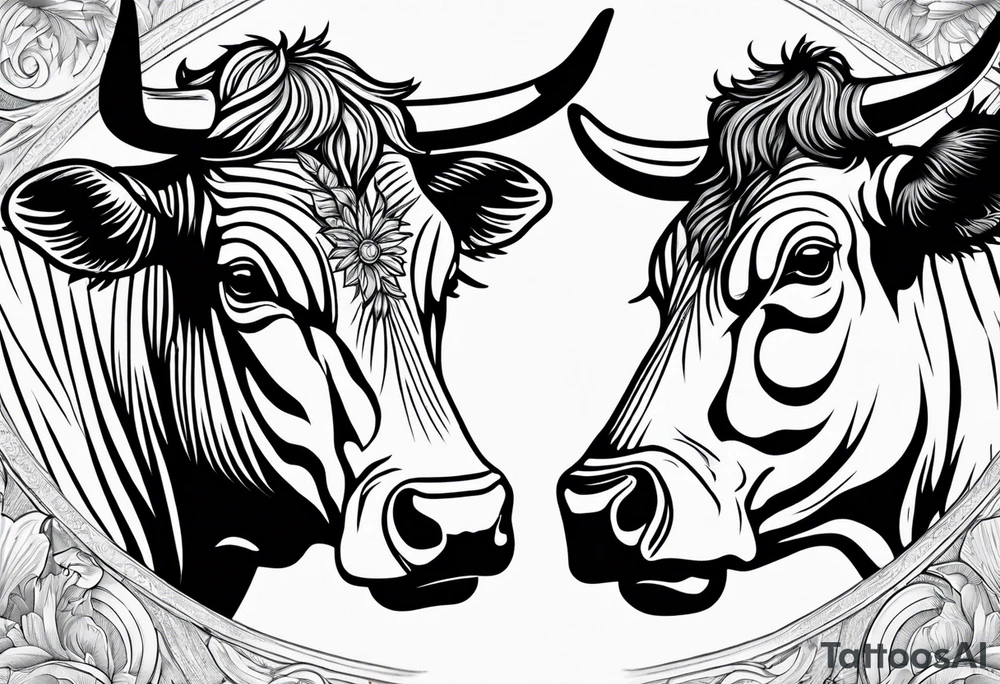 linework of two cow fighting with each other tattoo idea