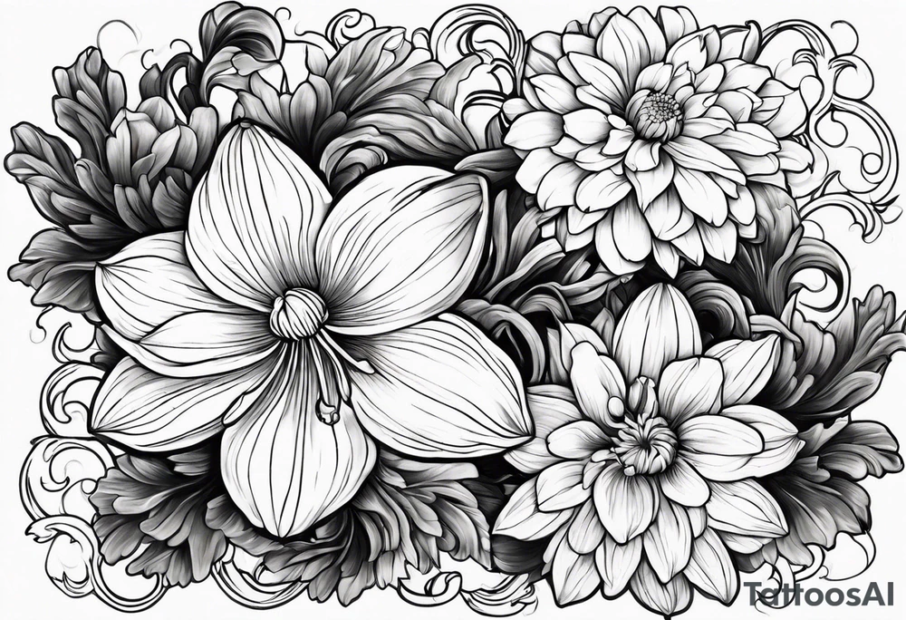 Narcissus and chrysanthemum intertwined tattoo idea