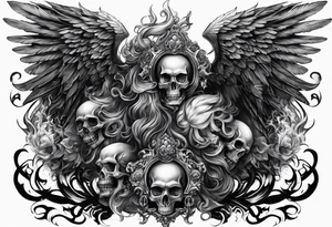 Angels and demons full sleeve with skulls and fire and smoke for filler tattoo idea