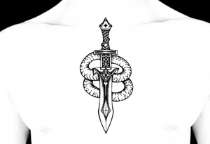 mystical snake coiled around an ancient dagger with jeweled hilt tattoo idea