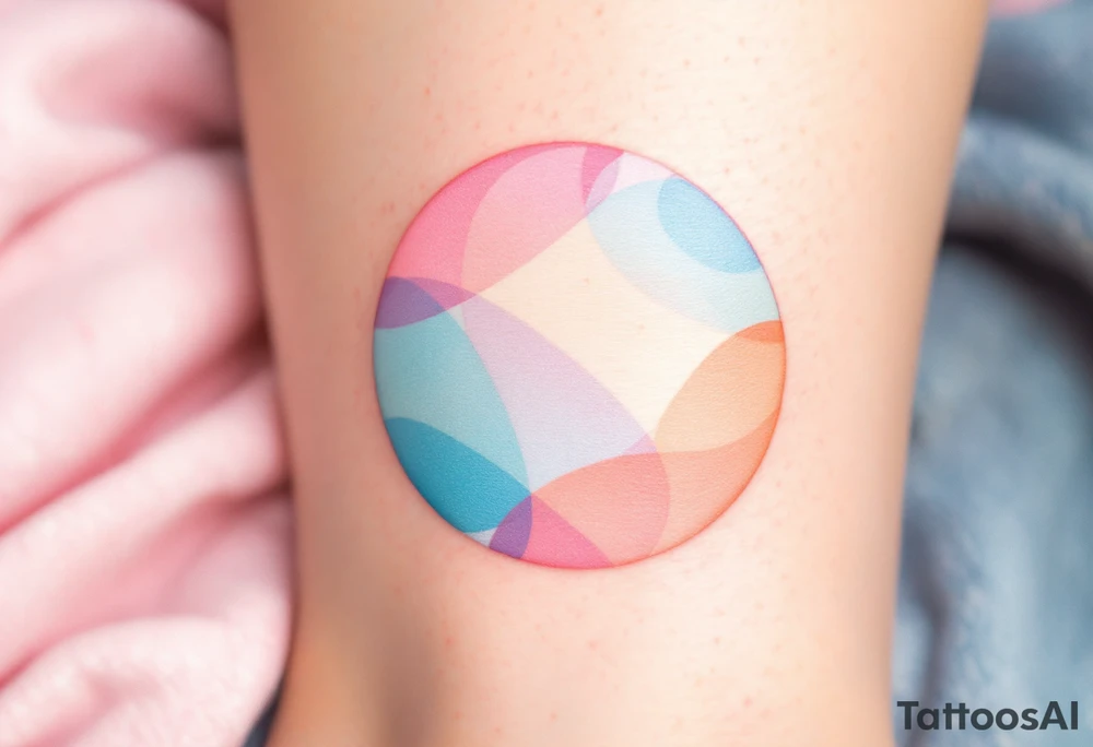 A pastel-colored circle with soft pink, peach, and baby blue blending into each other. tattoo idea
