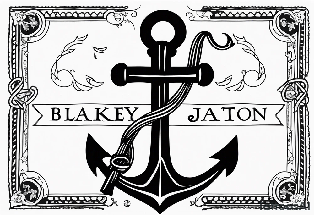 Anchor with ribbon around it with the names Blakely and Jaxton tattoo idea