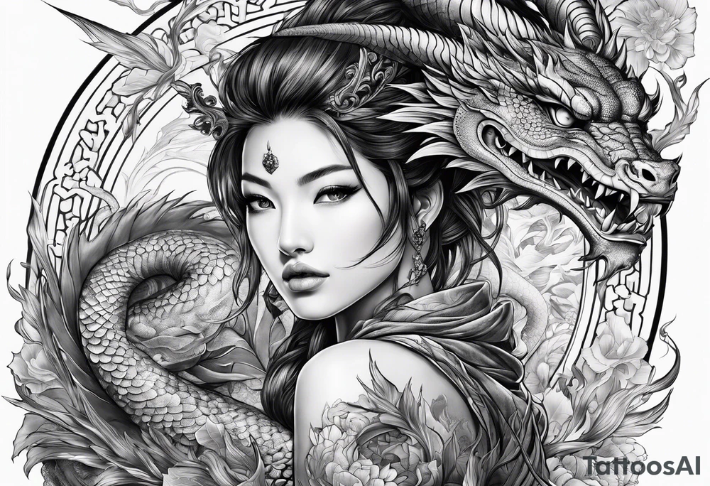 fit in one sheet warrior nymph with dragon tattoo idea