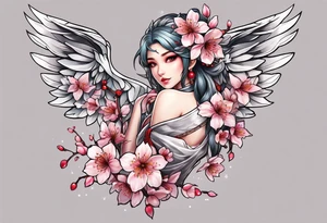 Sakura elf Cherry blossoms full body wings tattoo idea