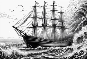 Celtic nautical scene, forearm, half sleeve tattoo idea