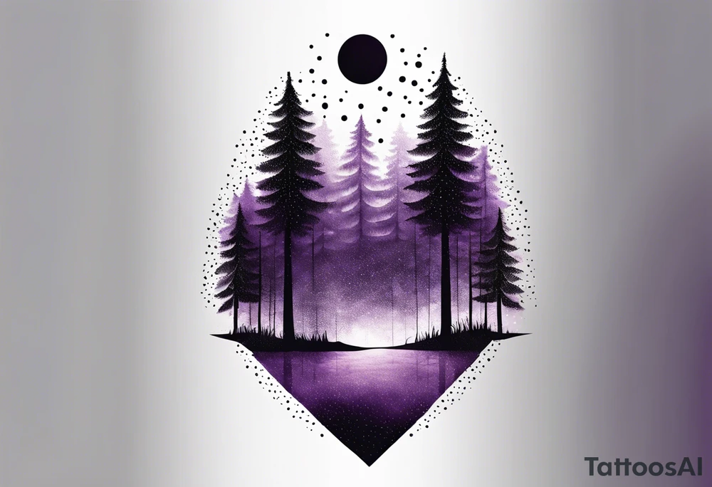 forest, lineswork, purple and black tattoo idea