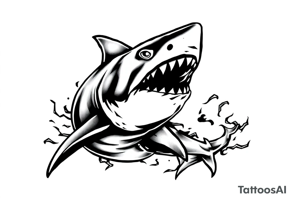Masculine strong shark flowing tattoo idea