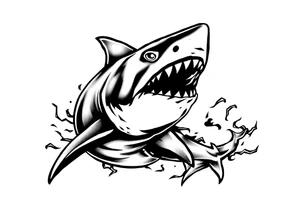 Masculine strong shark flowing tattoo idea