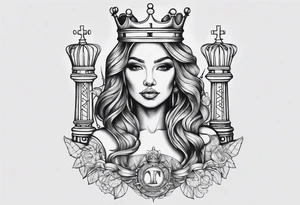 soft chess queen contour with letters MAJA tattoo idea