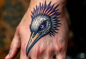 craneo con corona y con un cuchillo atravesado, purple tattoo idea