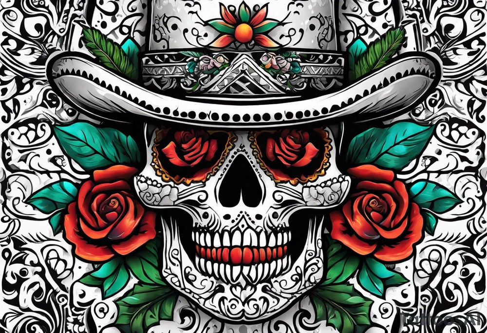 Mexico day of dead  man standing
 skeleton drink 4x6 cm tattoo idea
