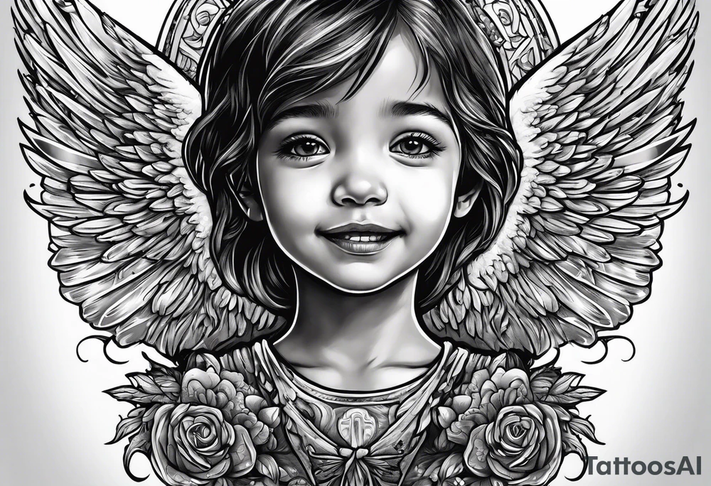 Kid smiling looking up at angel of death tattoo idea