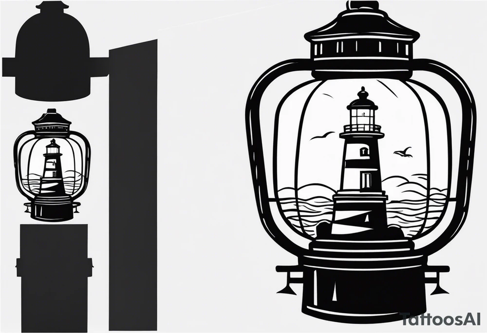 farol iluminado, com a luz acesa em um mar agitado tattoo idea