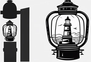 farol iluminado, com a luz acesa em um mar agitado tattoo idea