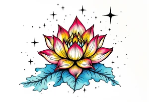 small colorful celestial with lotus flower tattoo idea