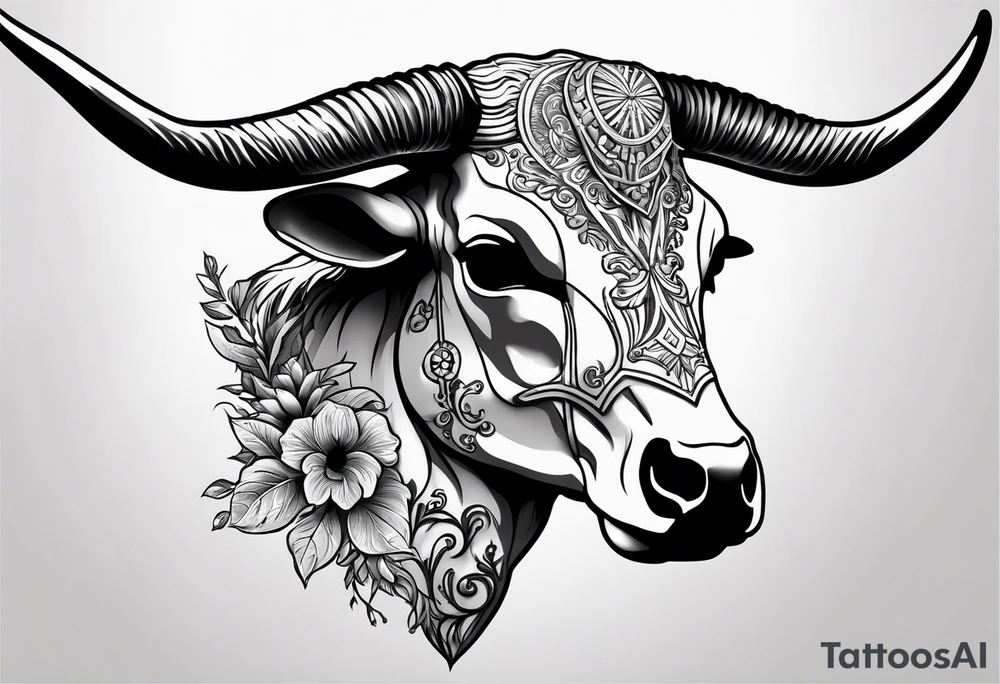 Texas Long horn skeleton with IR on the forehead tattoo idea