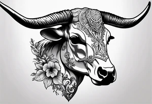 Texas Long horn skeleton with IR on the forehead tattoo idea