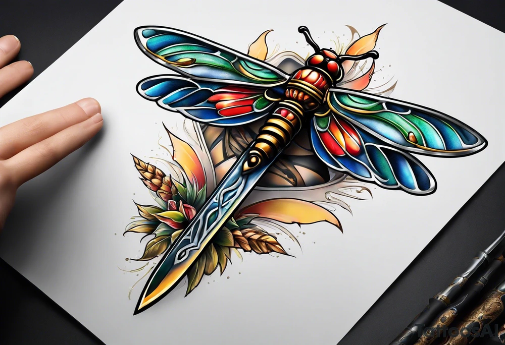 Sword behind cicada tattoo idea