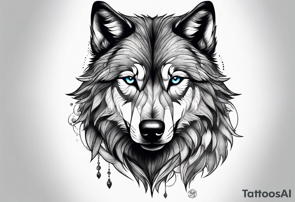 a colorful wolf with a Raven tattoo idea