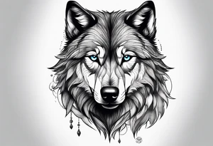 a colorful wolf with a Raven tattoo idea