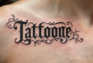 Vintage type font in sepia ink, decorated with fine black-and-gray filigree patterns. tattoo idea