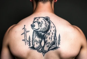 Steampunk style bear in woods tattoo idea