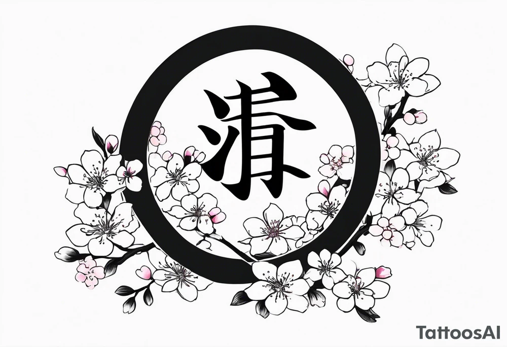 “Shadow”kanji inside half circle with small cherry blossoms tattoo idea “Shadow”kanji inside half circle with small cherry blossoms tattoo idea