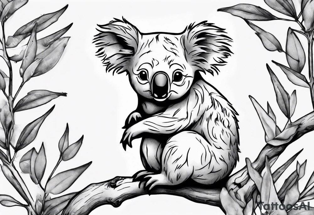 A koala with a kookaburra sitting on a eucalyptus tree tattoo idea