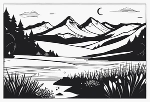 Simple fine line, inspired by the landscape of Scotland's mountains and lochs and include snow tattoo idea