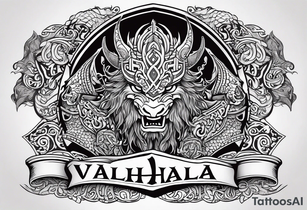 Valhalla sword shield viking ship dragon head tattoo idea Valhalla sword shield viking ship dragon head tattoo idea