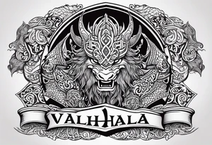 Valhalla sword shield viking ship dragon head tattoo idea