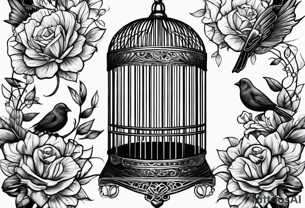 Empty bird cage tattoo idea