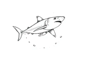 Generate a dive scene including a smaller shark circling a diver tattoo idea