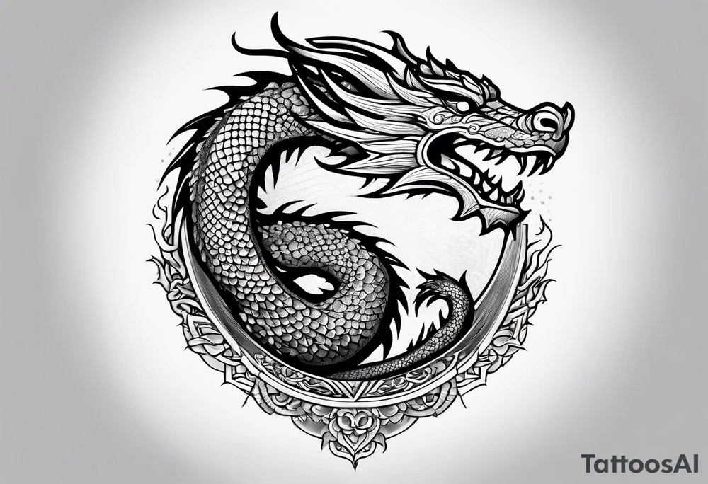 strength, small, sleeping dragon elegant, sun, lenghty, tattoo idea