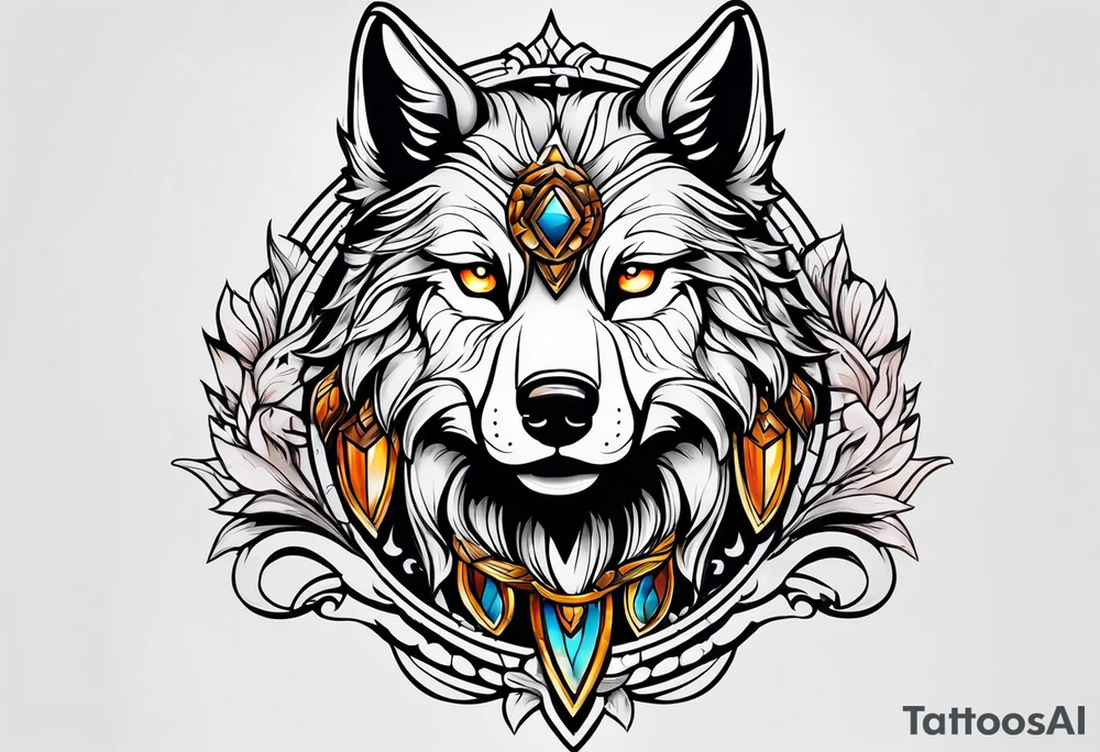 Neotraditional wolf tattoo idea