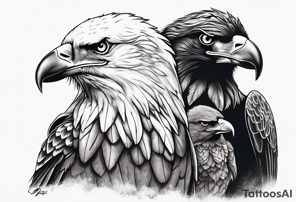 crow dad and eagle mother raising a family tattoo idea