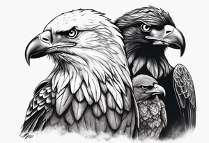 crow dad and eagle mother raising a family tattoo idea