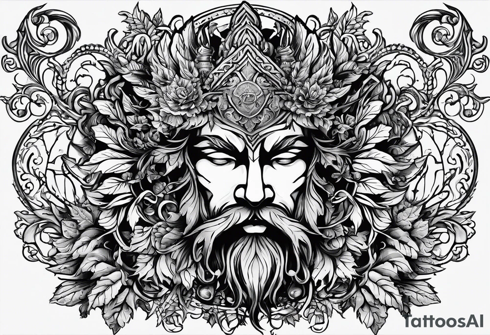 Greenman design on my arm. Incorporating divine masculine, pagan, Pan, a phallus subtlety in the design as well. Brotherhood. tattoo idea