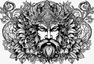 Greenman design on my arm. Incorporating divine masculine, pagan, Pan, a phallus subtlety in the design as well. Brotherhood. tattoo idea