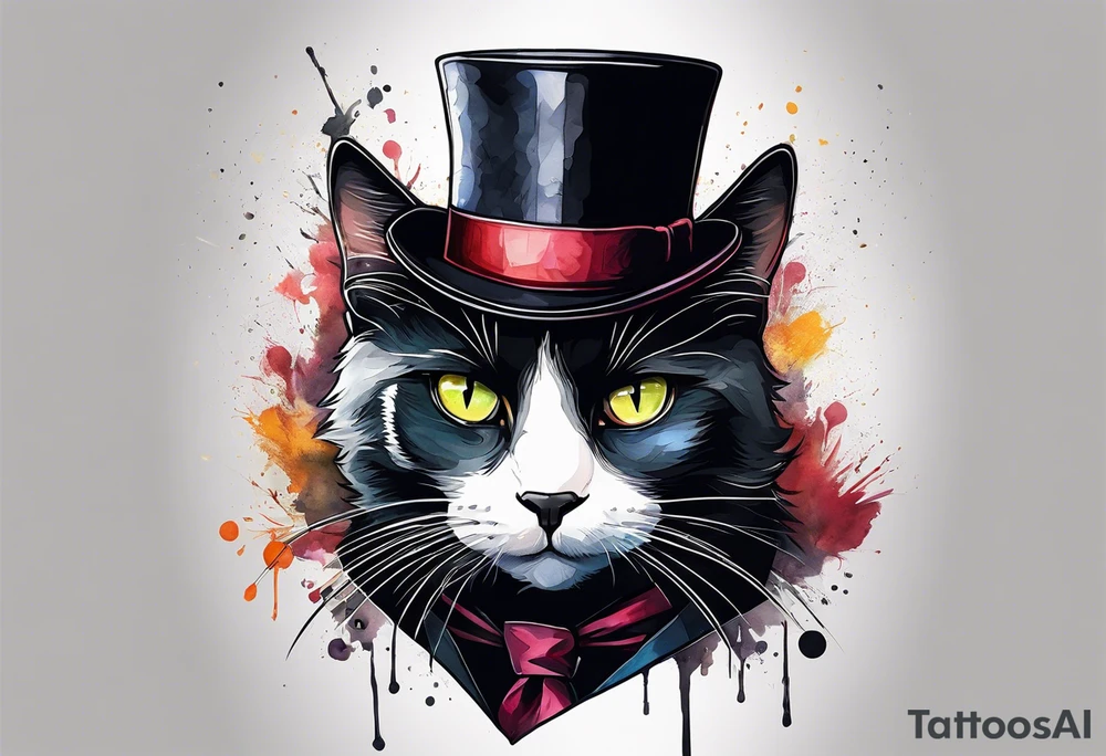 Black cat in a tuxedo, wearing a top hat and holding a cane tattoo idea