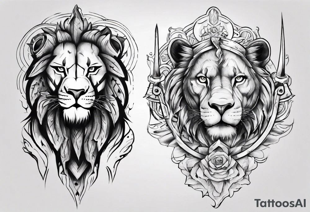 A warrior and a female lion tattoo idea