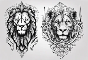 A warrior and a female lion tattoo idea