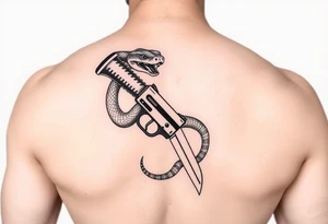 Snake wrapped around gun and knife tattoo idea