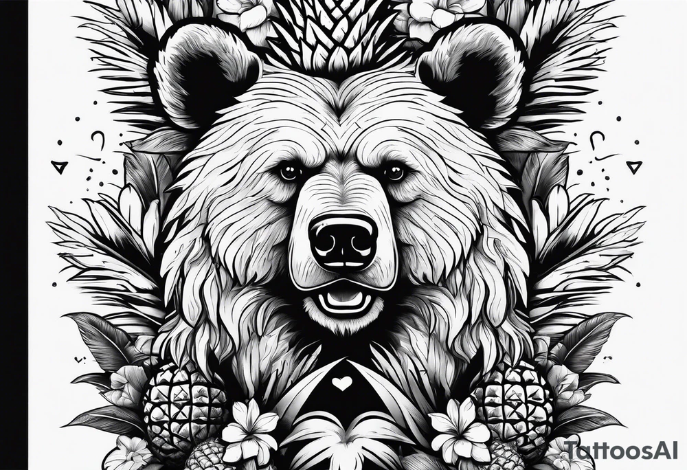 Bear loves pineapples and coconuts tattoo idea