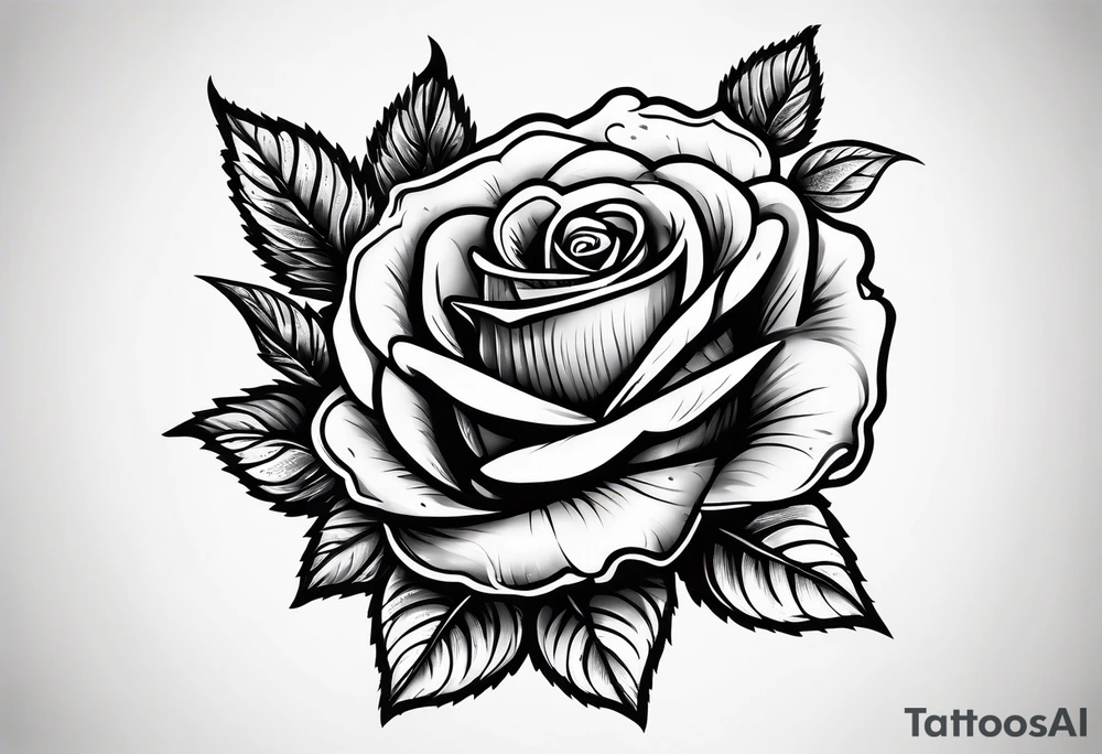 A bottle of beer and a stalk of rose in the bucket tattoo idea